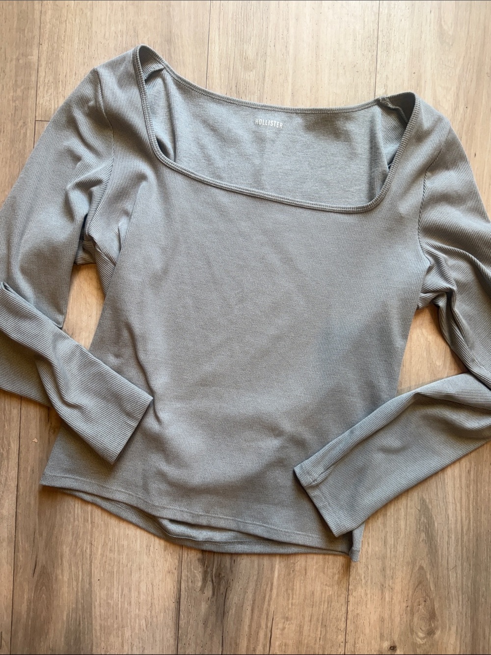 Hollister Ribbed Long Sleeve Square Neck Top - Light Gray